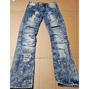 Lion Dynasty Youth Distressed‎ Premium Denim Jeans Zippers Ripped SZ 10 (26x25)